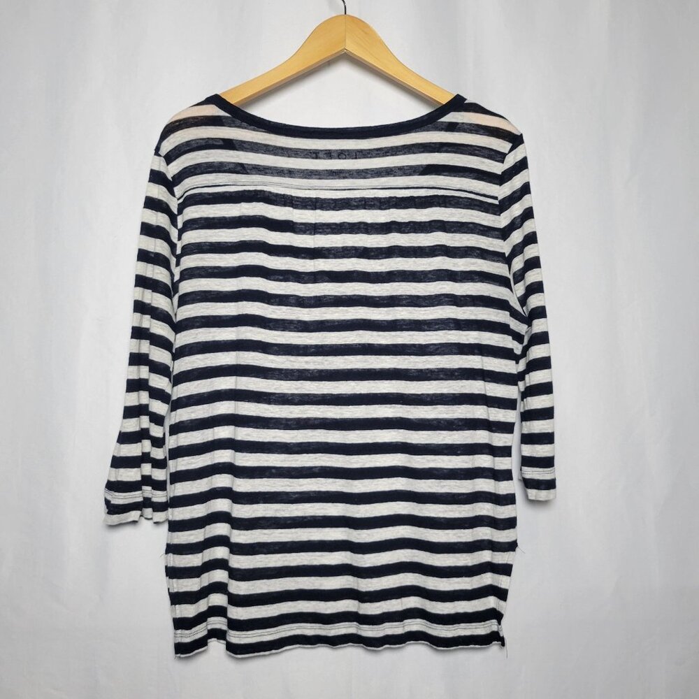 Loft Navy & White Striped Split Neck 3/4 Sleeve T… - image 6